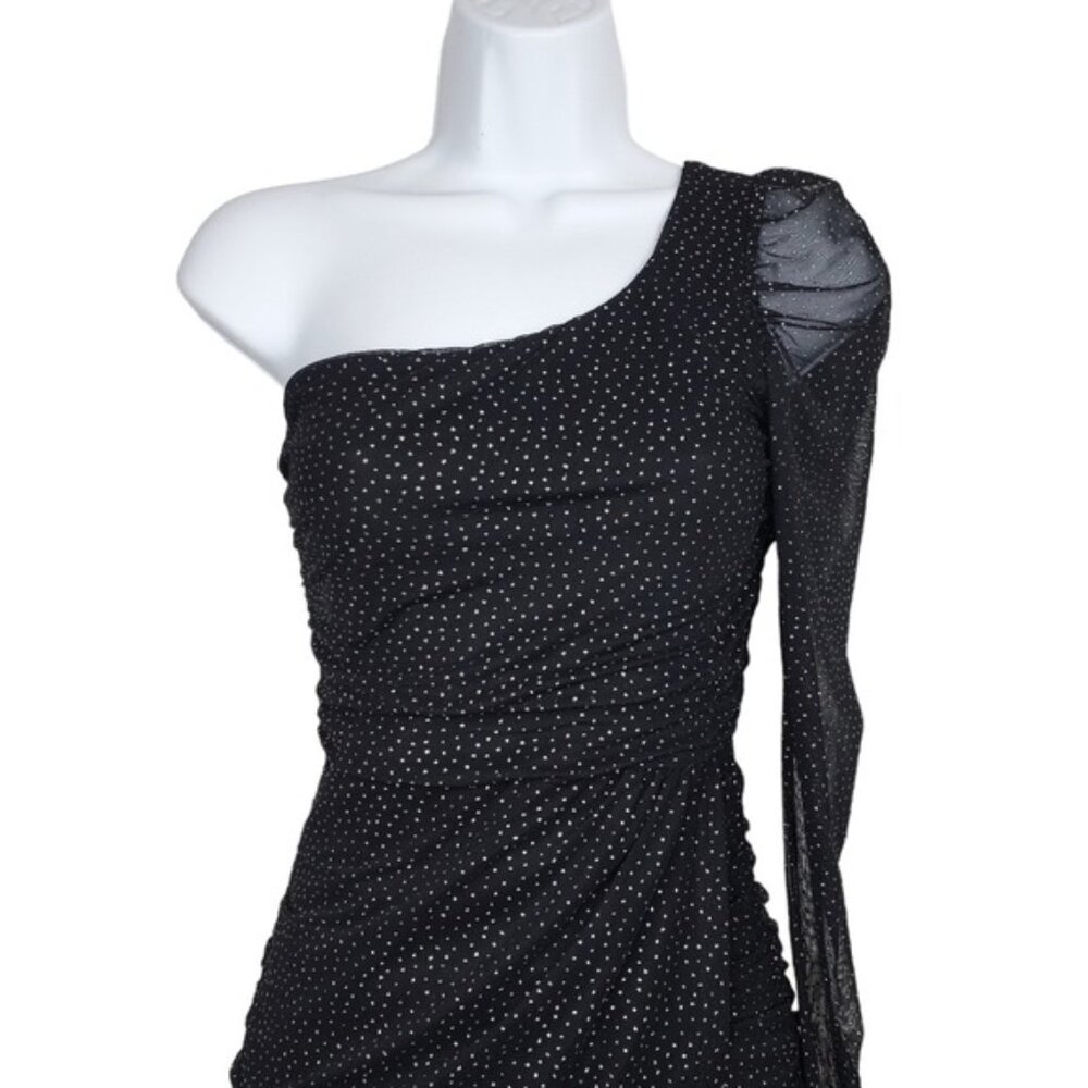 Lucy In The Sky Womens Larissa One Shoulder Glitter Mesh Mini Dress Size XS - Picture 2 of 7